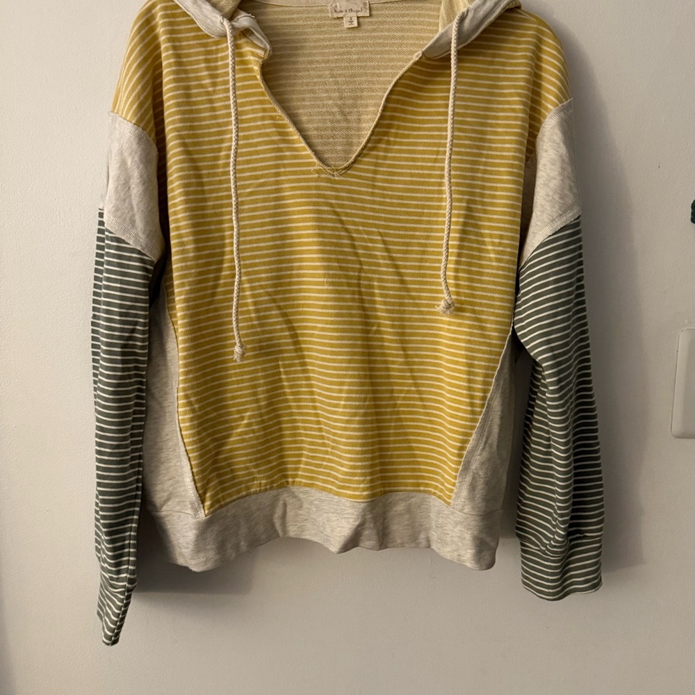 Hem & Thread Margo Stripe Drawstring Hoodie. Gray… - image 3